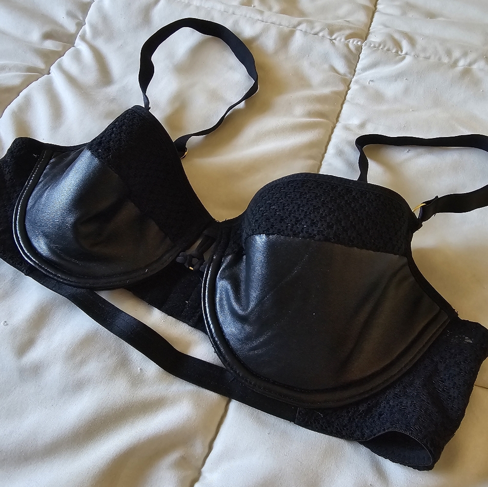 Black Pleather Mesh Bra from Rougette